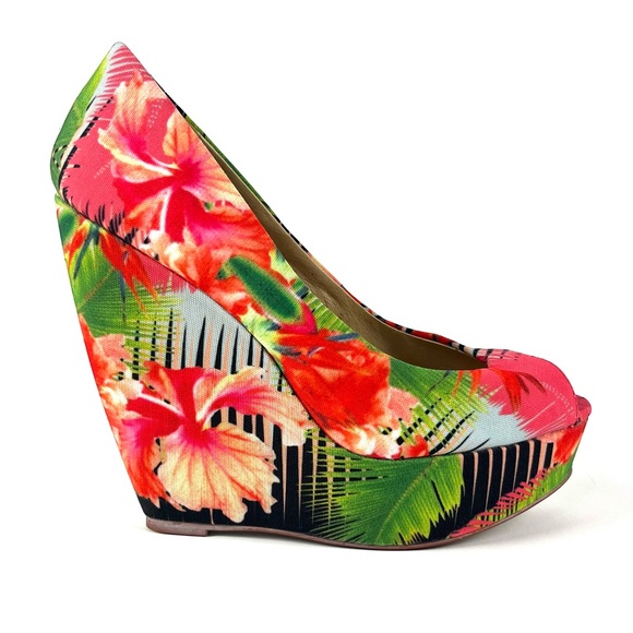 Aldo Tropical Print Hazinski Peep Toe Wedges - Picture 4 of 9